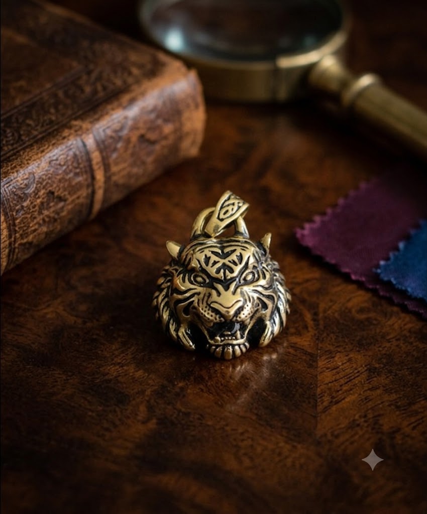 Tiger Head Wild Animal 925 Sterling Silver Gold Brass Necklace Pendant Jewelry