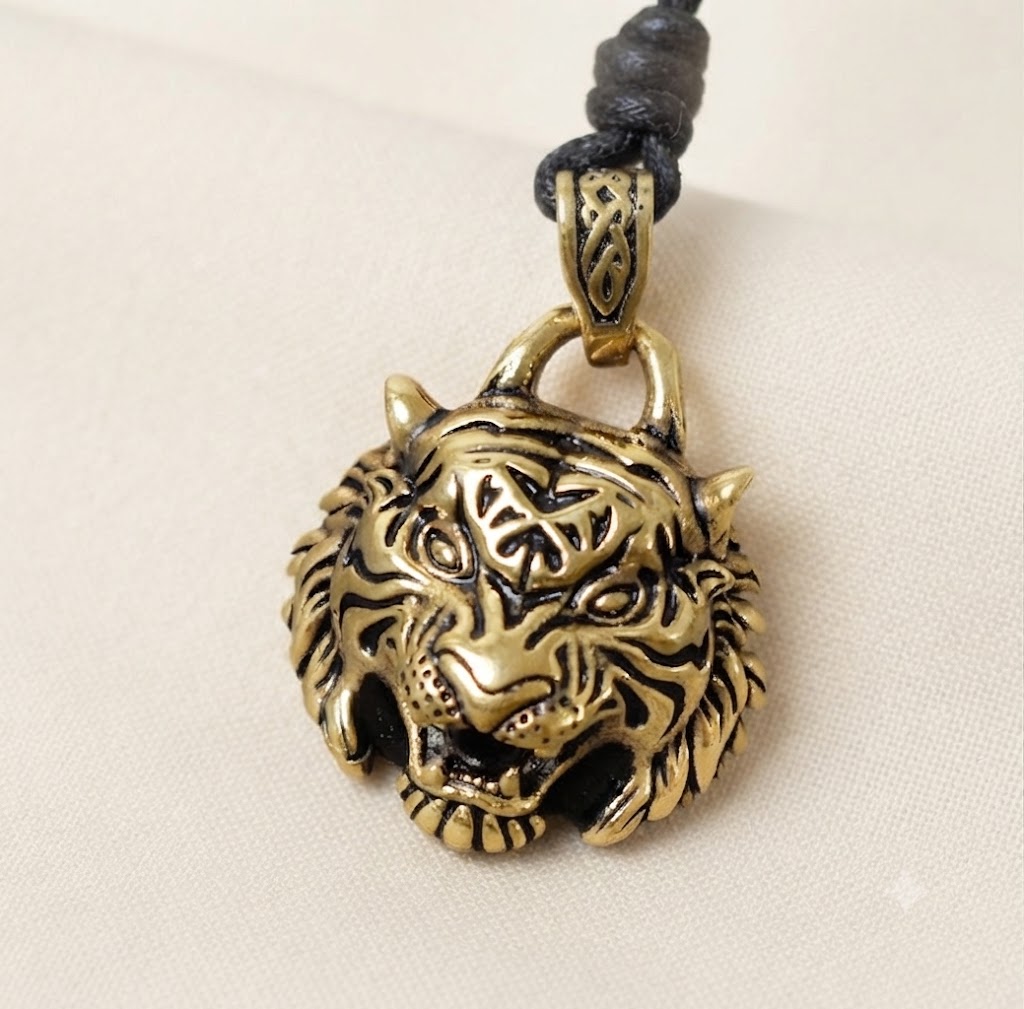 Tiger Head Wild Animal 925 Sterling Silver Gold Brass Necklace Pendant Jewelry