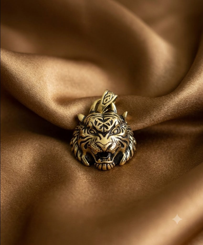 Tiger Head Wild Animal 925 Sterling Silver Gold Brass Necklace Pendant Jewelry