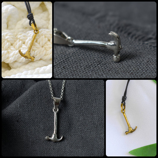 Hammer 92.5 Sterling Silver Gold Brass Necklace Pendant Jewelry