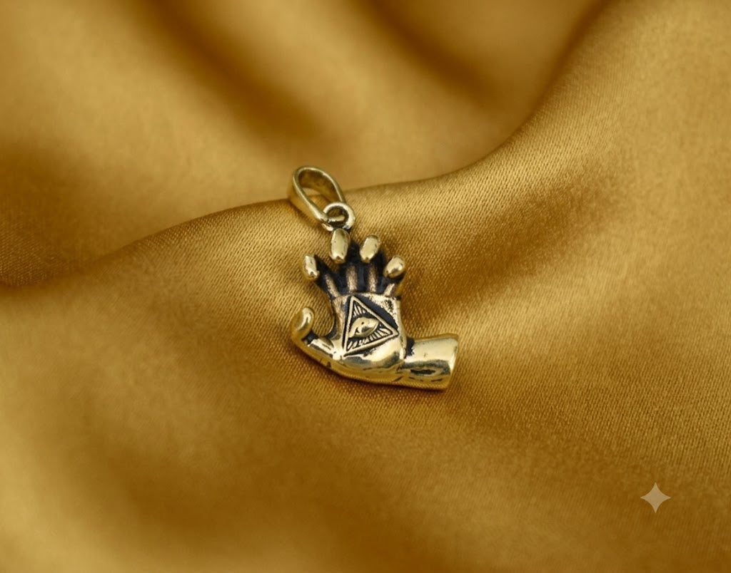 Eye Of Providence In Hand Gold 92.5 Sterling Silver Brass Charm Necklace Pendant Jewelry