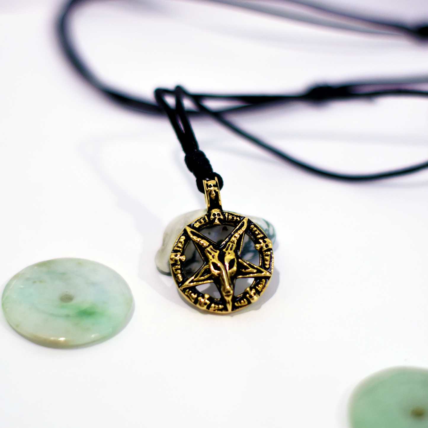 Goat Head Pentagram Star Gold Brass Charm Necklace Pendant Jewelry
