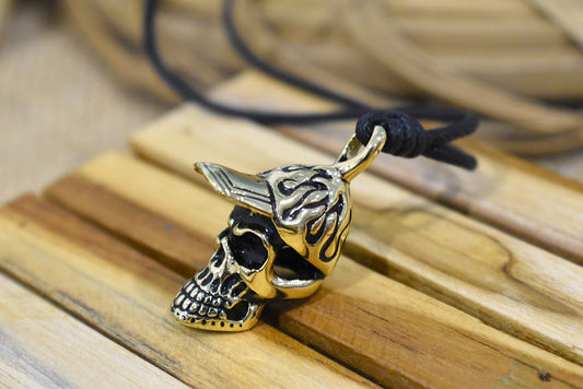 New Gothic Sport Man Skull Handmade Gold Brass Necklace Pendant Jewelry