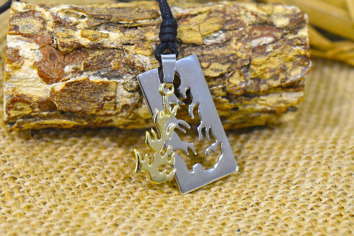 Fire Flame Handmade Pewter Brass Charm Necklace Pendant Jewelry
