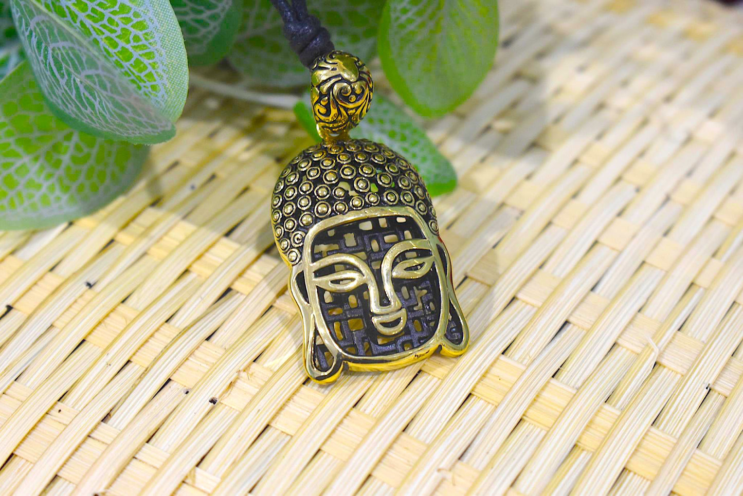 Tibetan Buddhist Buddha Head Sterling-silver Brass Charm Necklace Pendant Jewelry