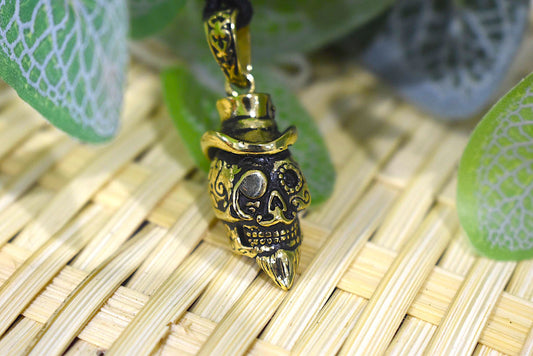 Gothic Skull With Top Hat Sterling Silver Brass Charm Necklace Pendant Jewelry