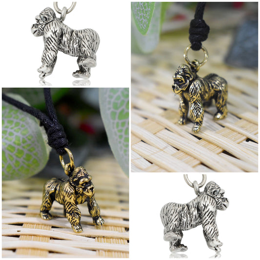 King Kong Gorilla 92.5 Sterling Silver Gold Brass Necklace Pendant Jewelry