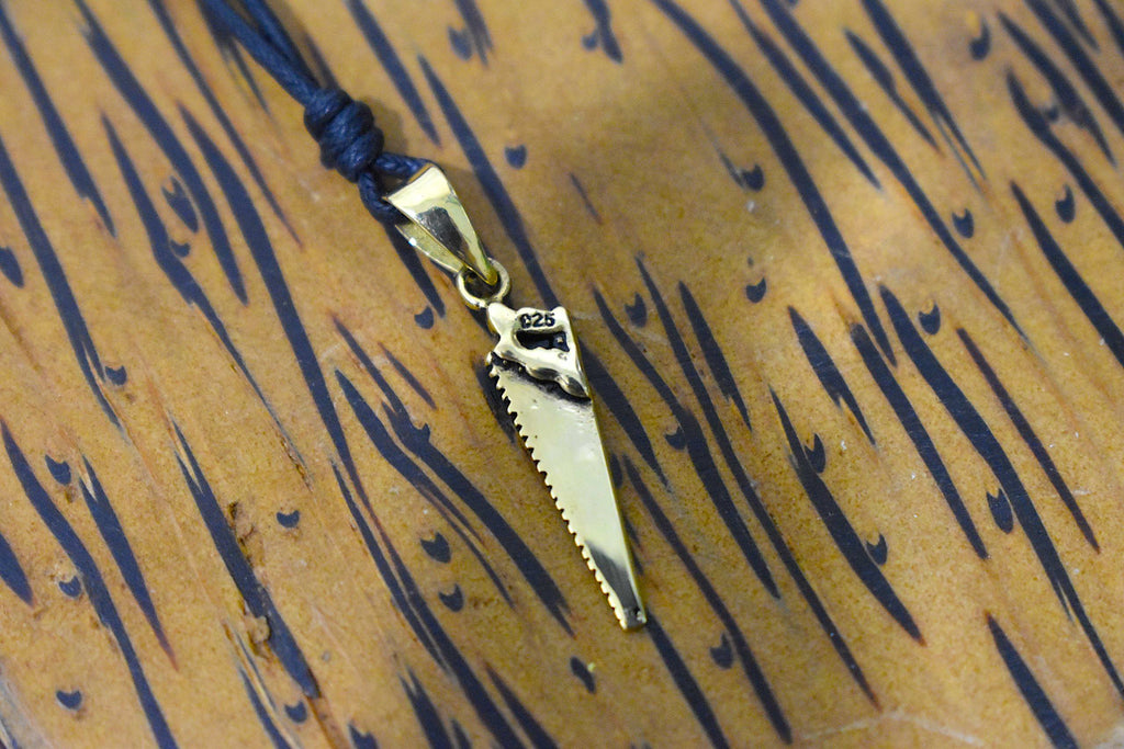 Hand Saw 92.5 Sterling Silver Gold Brass Necklace Pendant Jewelry