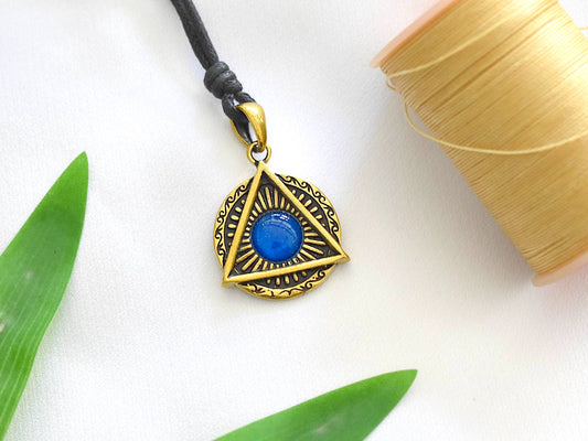 Evil Eye Retro Punk Style Round Triangle Pendant Men and Women Sterling Silver Brass Pendant Necklace