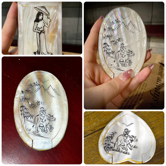Mini Handcrafted Mother Of Pearl Retro Mirror Makeup Mirror for Women Girls Travel Daily Use