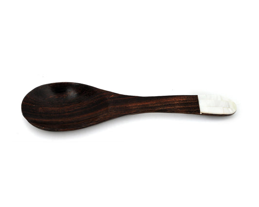 Handcrafted Natural Wooden Chinese Soup Spoon With Mother of Pearl Inlay Handle