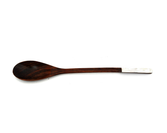 Handcrafted Natural Wooden Stirrer Mixing Spoon Brown & White Mother of Pearl Inlay Handle