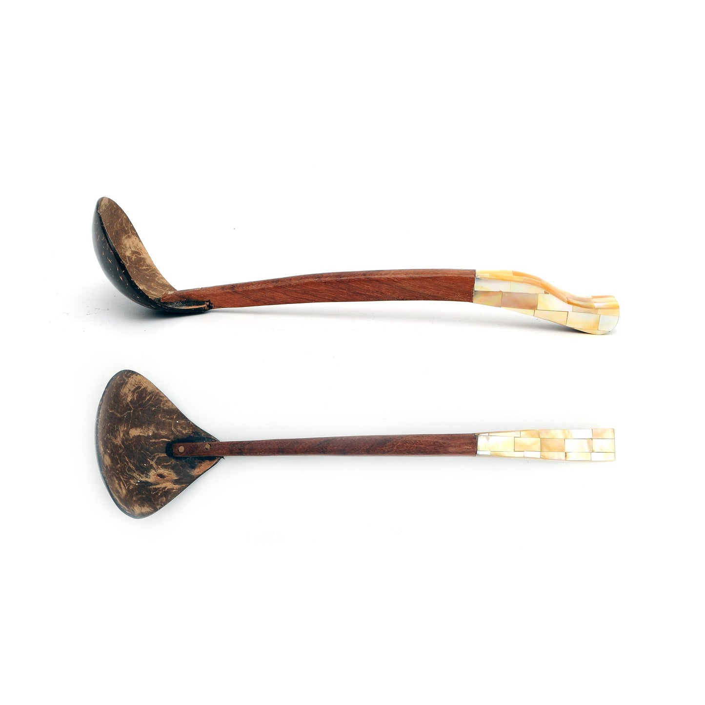 Myanmar Handmade Natural Wood Spoon Ladle With Mother of Pearl Seashell Inlay