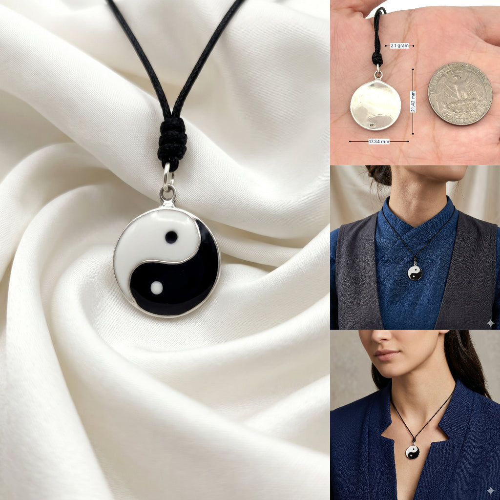 Yin Yang Japanese 92.5 Sterling Silver Charm Necklace Pendant Jewelry