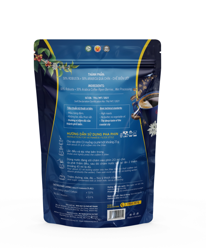 Me Trang Coffee Vietnamese Coffee  Ocean Blue Ground Coffee 250 Grams