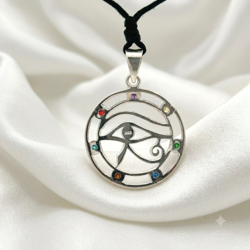 Crystal Eye of Ra 92.5 Sterling Silver Pewter Brass Necklace Pendant Jewelry