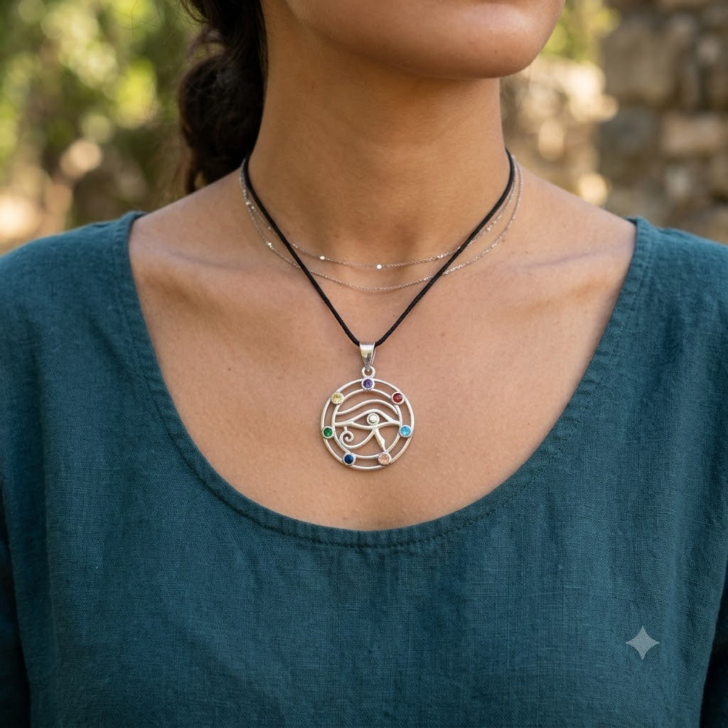 Crystal Eye of Ra 92.5 Sterling Silver Pewter Brass Necklace Pendant Jewelry