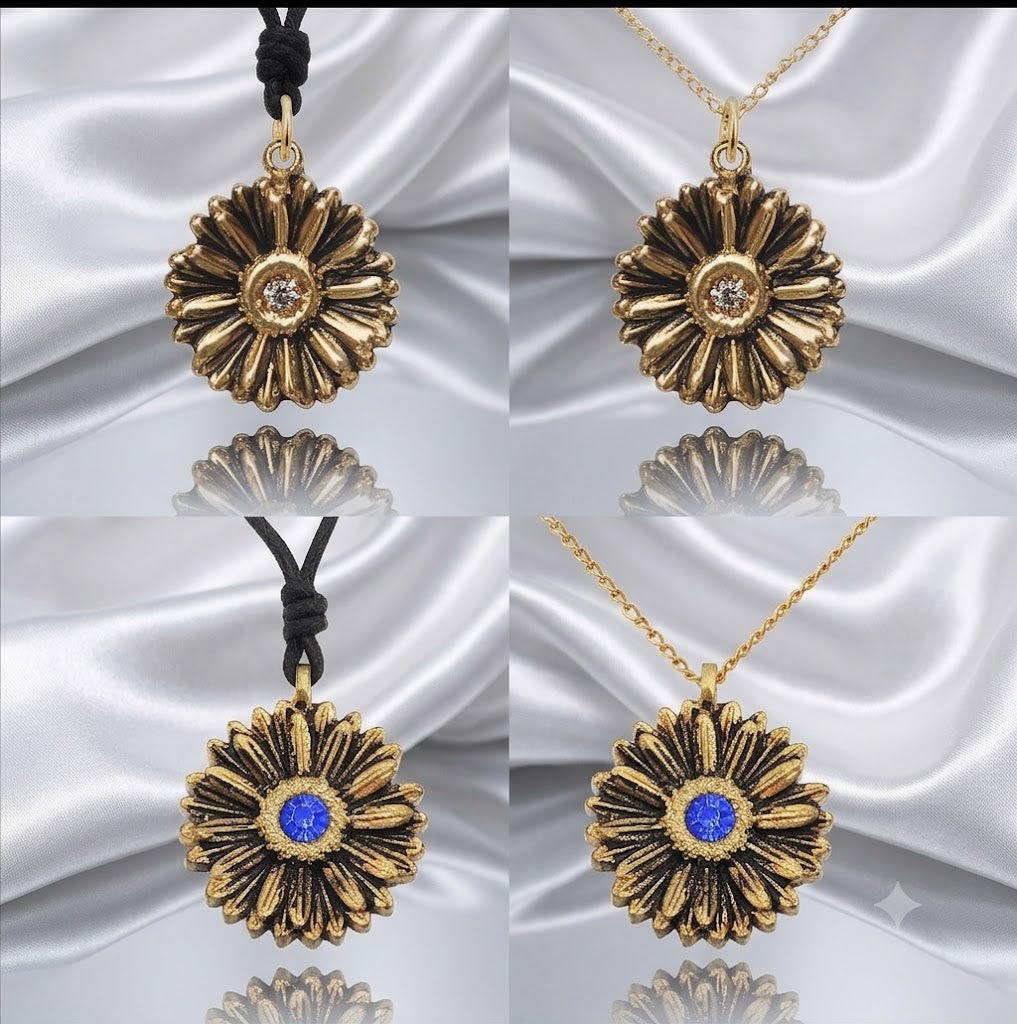 Daisy Flower 92.5 Sterling Silver  Brass Charm Necklace Pendant Jewelry