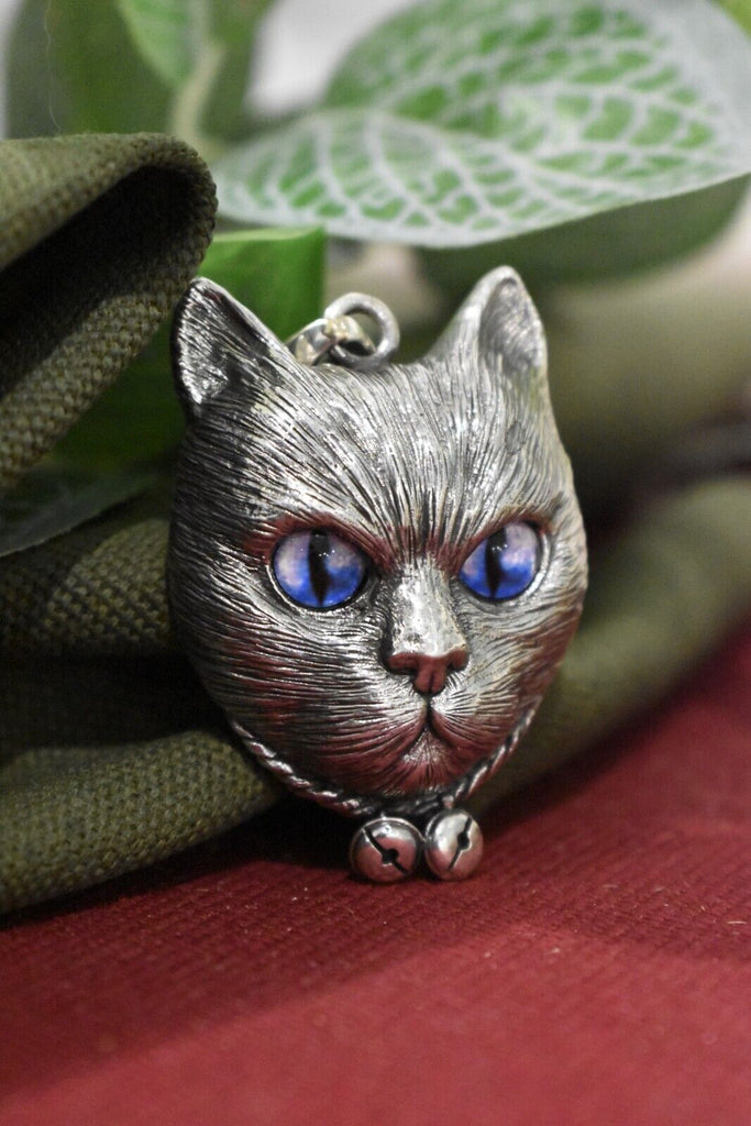 Gorgeous Cat Galaxy Eyes Large Size Sterling Silver Gold Brass Pendant Necklace