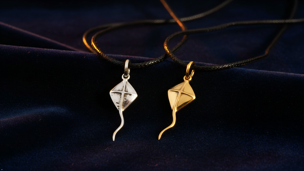 Kite Flyer Brass Charm Sterling Silver Necklace Pendant Jewelry With Cotton Cord