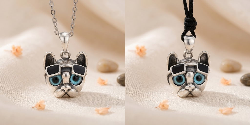 Retro Light Luxury Niche Glasses Puppy Pitbull 92.5 Sterling Silver Pendant Necklace