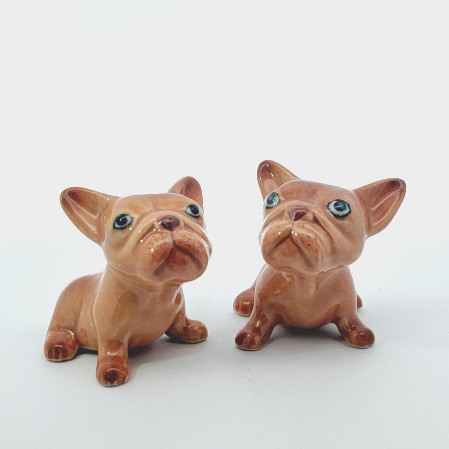 2 French Bulldog Porcelin Ceramic Miniature Figurine Collectible Dog Puppy Decor