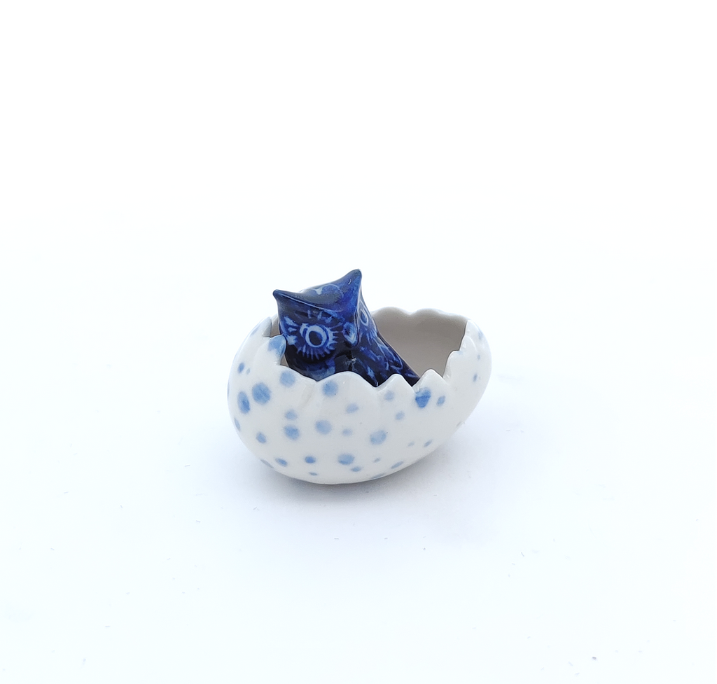 Owl in Egg Ceramic Figurine Craft Miniature Collectible Zoo Animal Figure