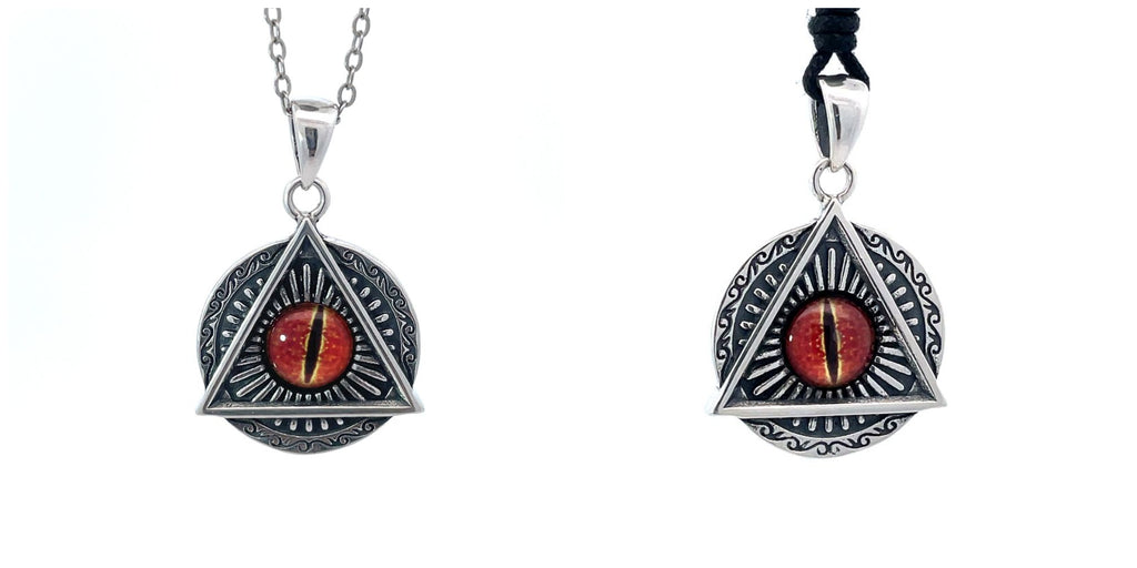 Evil Eye Retro Punk Style Round Triangle Pendant Men and Women Sterling Silver Brass Pendant Necklace
