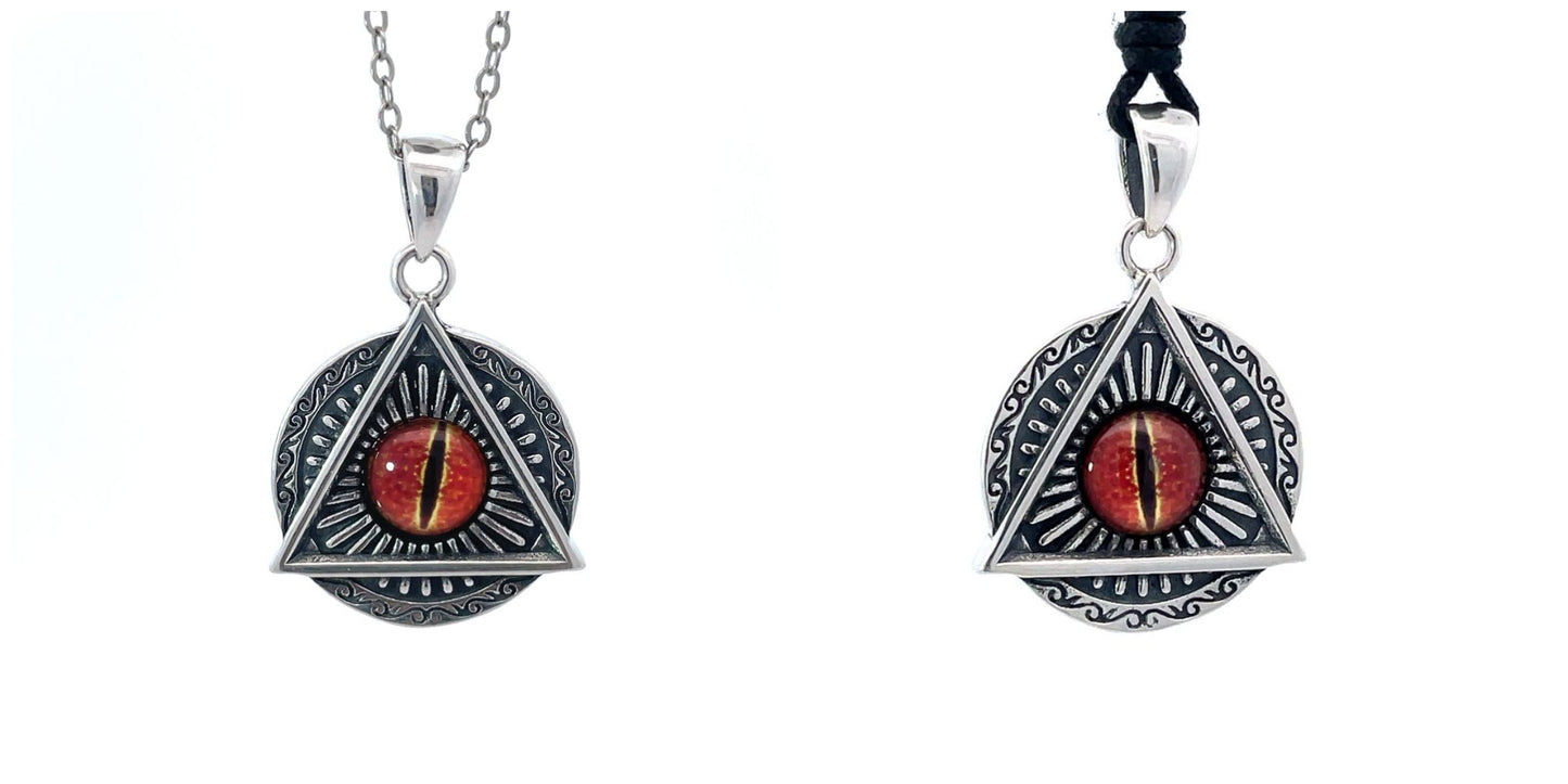 Evil Eye Retro Punk Style Round Triangle Pendant Men and Women Sterling Silver Pendant Necklace