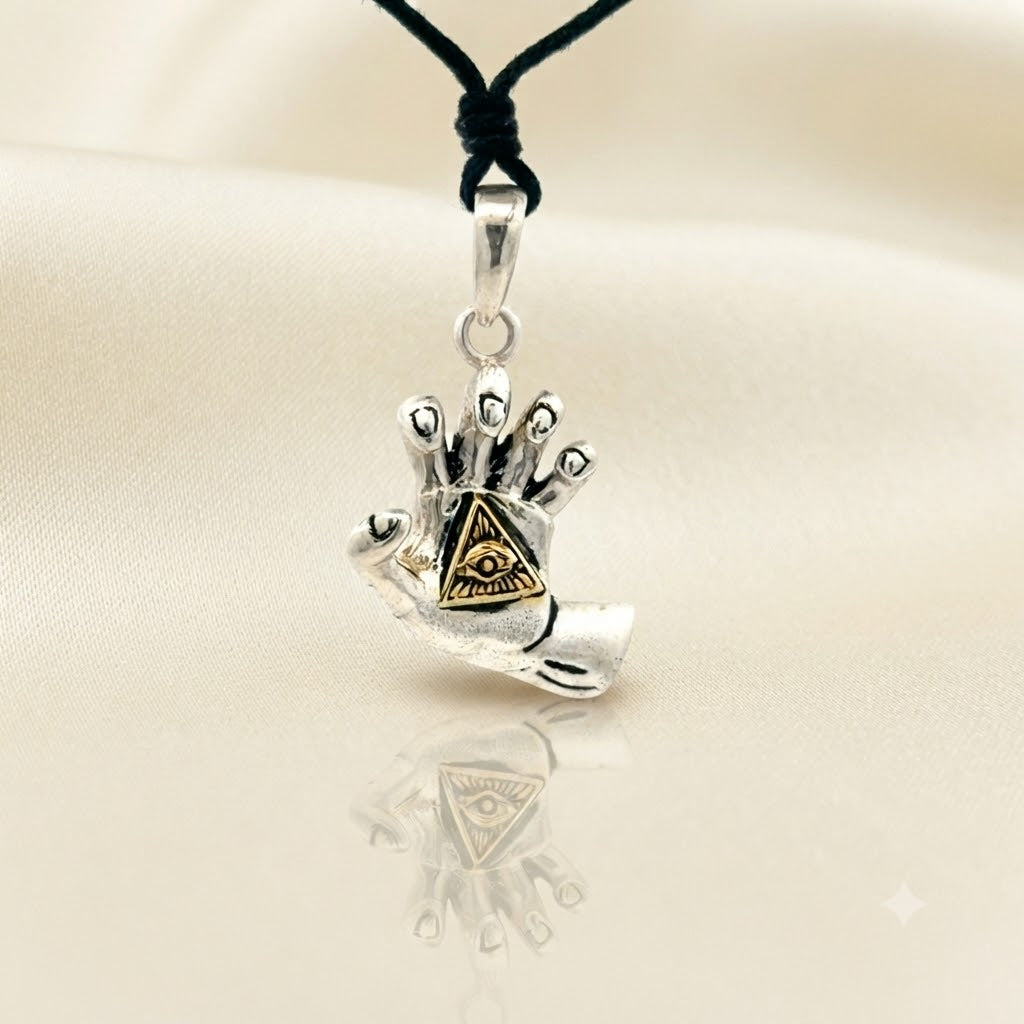 Eye Of Providence In Hand Gold 92.5 Sterling Silver Brass Charm Necklace Pendant Jewelry