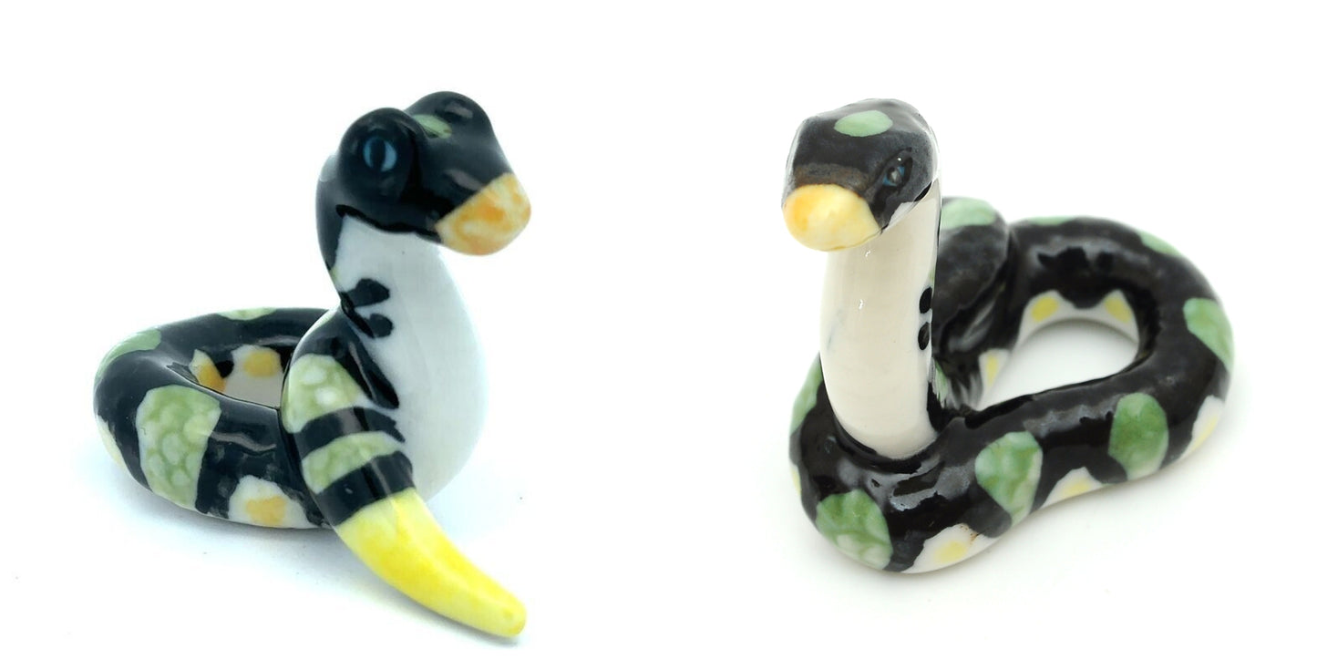Handmade Miniatures Ceramic Green-spotted Snake Figurine Animals Decor/Animal Collection