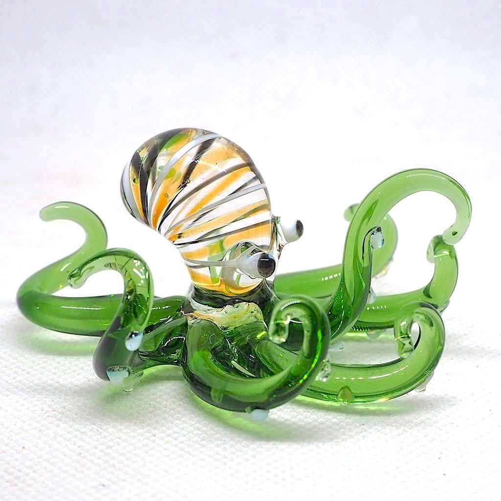 Glass Sea Octopus Figurine Green Miniature Hand Blown Coastal Style Home Decor Gift Collectible