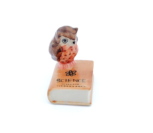 Light Brown Owl Bird on Science Book Ceramic Figurine Tiny Handicraft Miniature Dollhouse