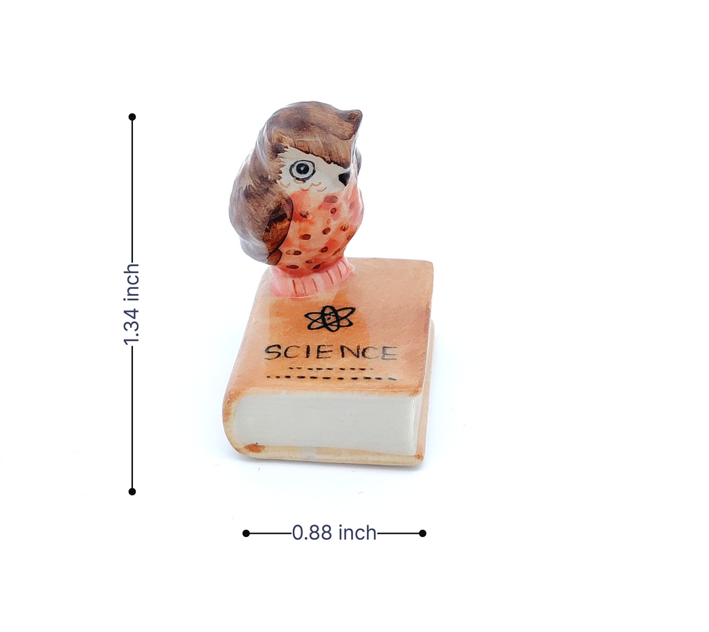 Light Brown Owl Bird on Science Book Ceramic Figurine Tiny Handicraft Miniature Dollhouse