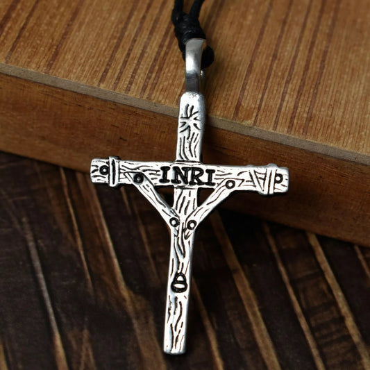 Antique Inri Christian Cross Silver Pewter Charm Necklace Pendant Jewelry
