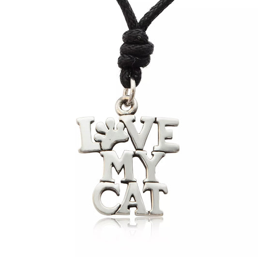 Love My Cat Silver Pewter Charm Necklace Pendant Jewelry