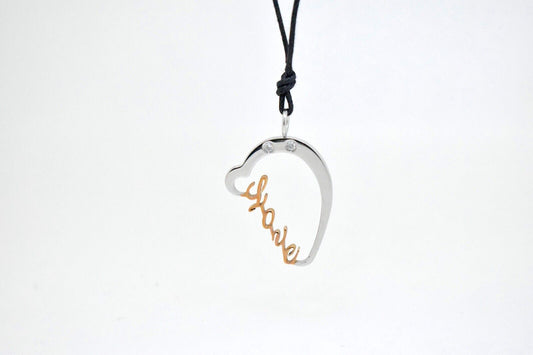 Love Word In Heart Stainless Steel Brass Charm Necklace Pendant Jewelry