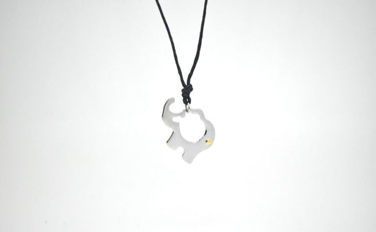 Cute Abstract Elephant Stainless Steel & 18K Gold Necklace Pendant Jewelry