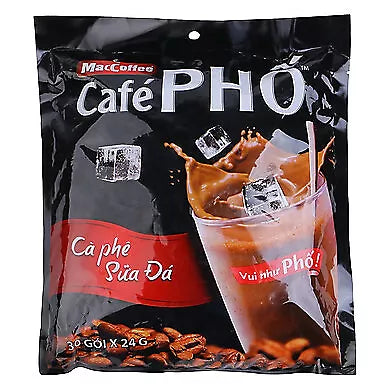 Cafe Pho Vietnamese 3in1 Instant Coffee Mix, Iced Milk, Black, Nha Lam Coffee, Gold 3 in 1