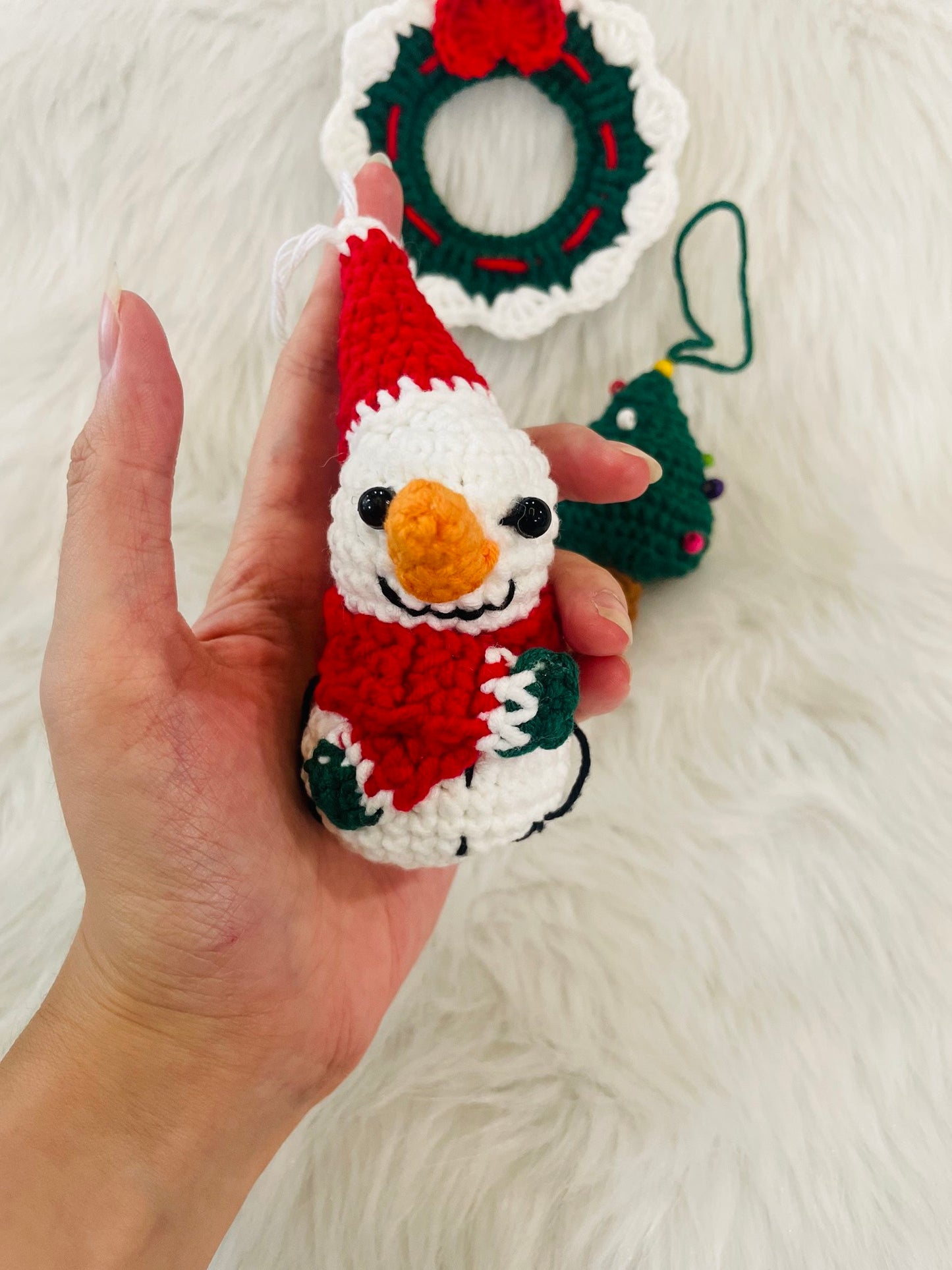 Christmas Hanging Xmas Tree Snowman Laurel Wreath Handmade Amigurumi Stuffed Toy Knit Crochet Doll VAC