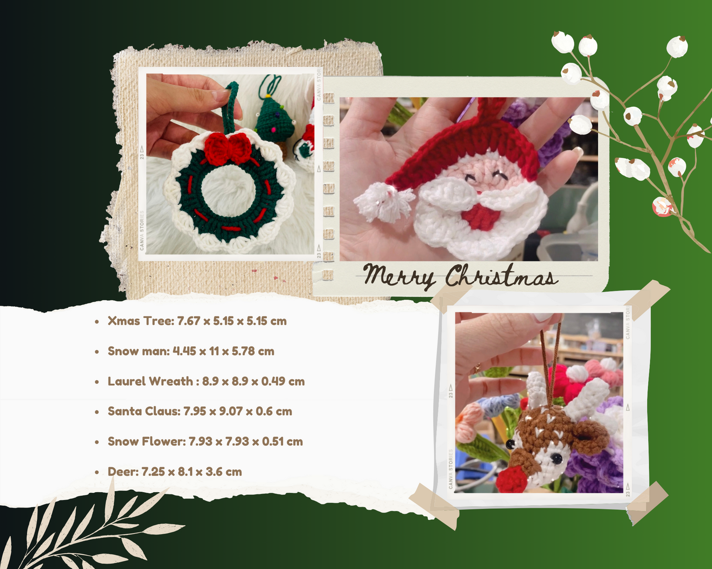 Christmas Hanging Xmas Tree Snowman Laurel Wreath Handmade Amigurumi Stuffed Toy Knit Crochet Doll VAC