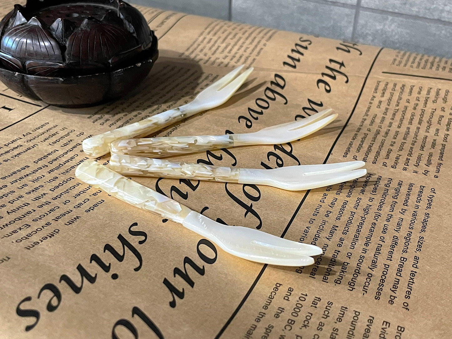 Handcrafted Natural Unique Vietnamese Resin Mother Of Pearl Spoons & Fork