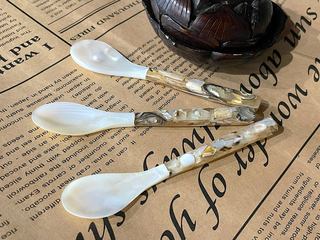 Handcrafted Natural Unique Vietnamese Resin Mother Of Pearl Spoons & Fork