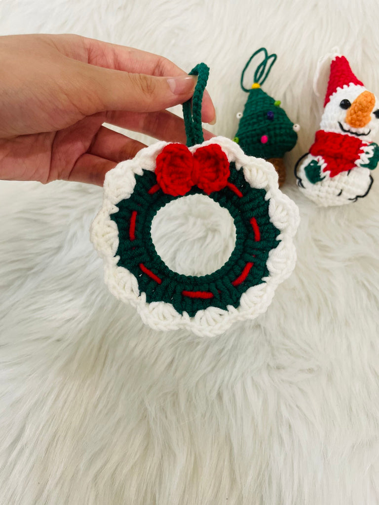 Christmas Hanging Xmas Tree Snowman Laurel Wreath Handmade Amigurumi Stuffed Toy Knit Crochet Doll VAC