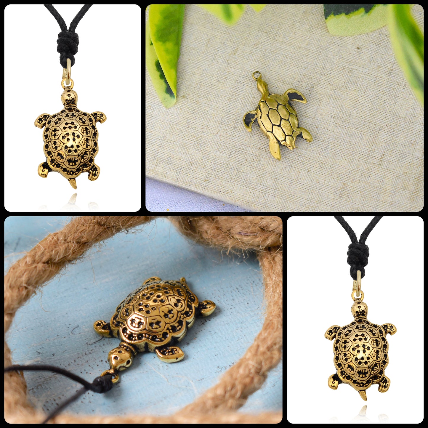Turtle Chinese Luck I Ching Handmade Brass Necklace Pendant Jewelry