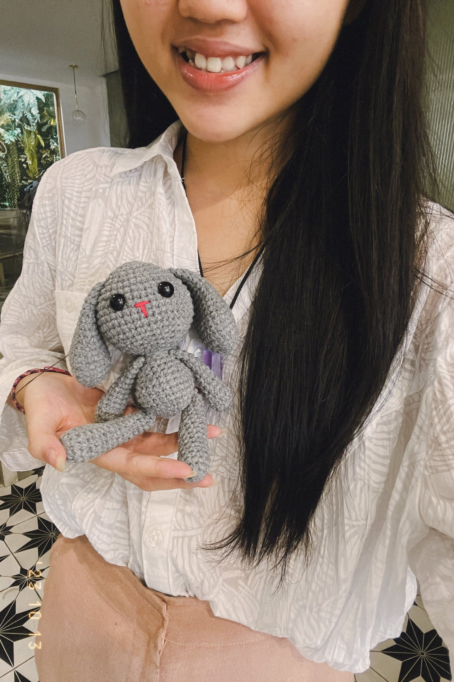 Small Long-Legged Bunny Handmade Amigurumi Stuffed Toy Knit Crochet Doll VAC (Gray)