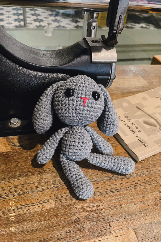 Small Long-Legged Bunny Handmade Amigurumi Stuffed Toy Knit Crochet Doll VAC (Gray)