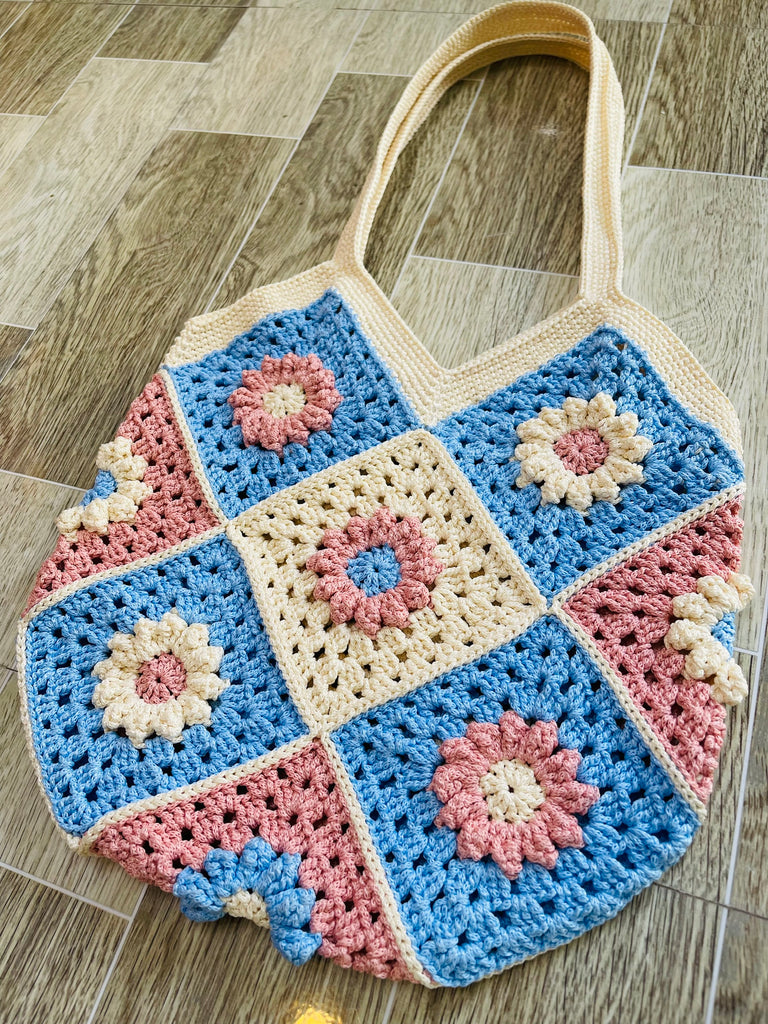 Round Crochet Bag NATURAL Flower Vintage Vibe Different Color NEW ASIA