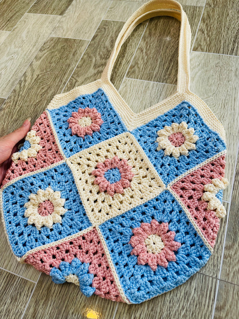 Round Crochet Bag NATURAL Flower Vintage Vibe Different Color NEW ASIA