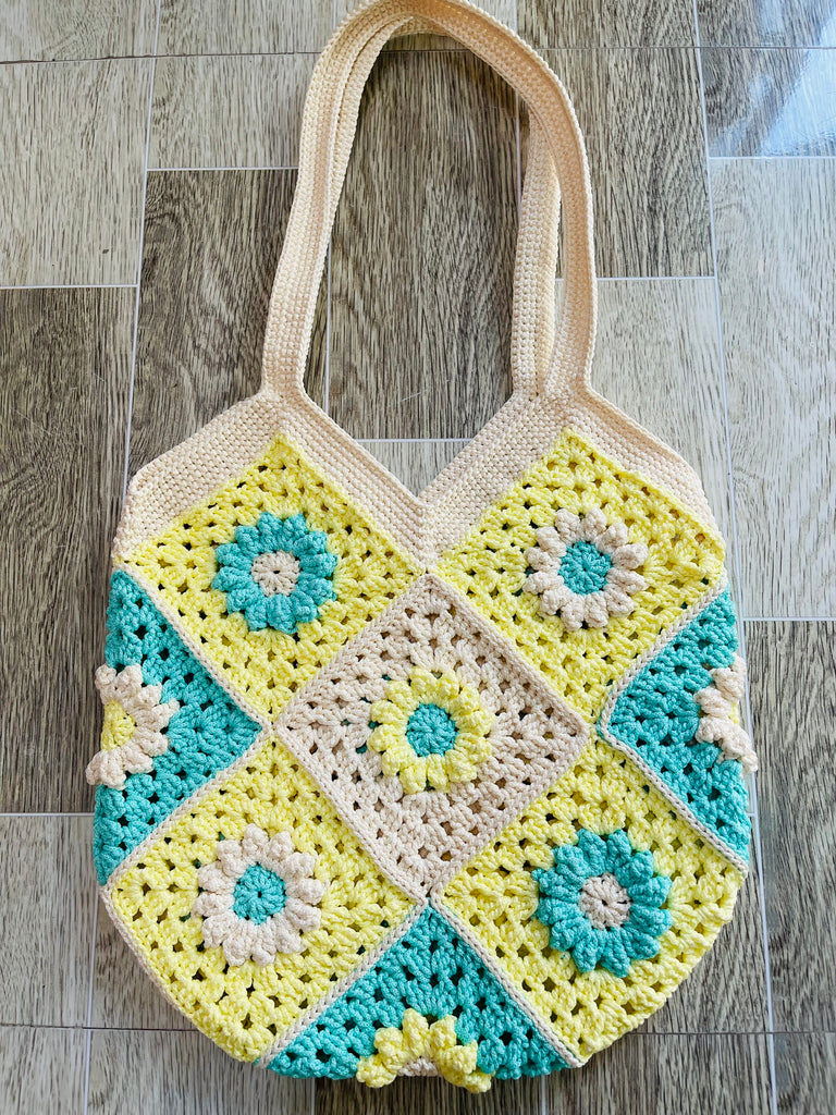 Round Crochet Bag NATURAL Flower Vintage Vibe Different Color NEW ASIA